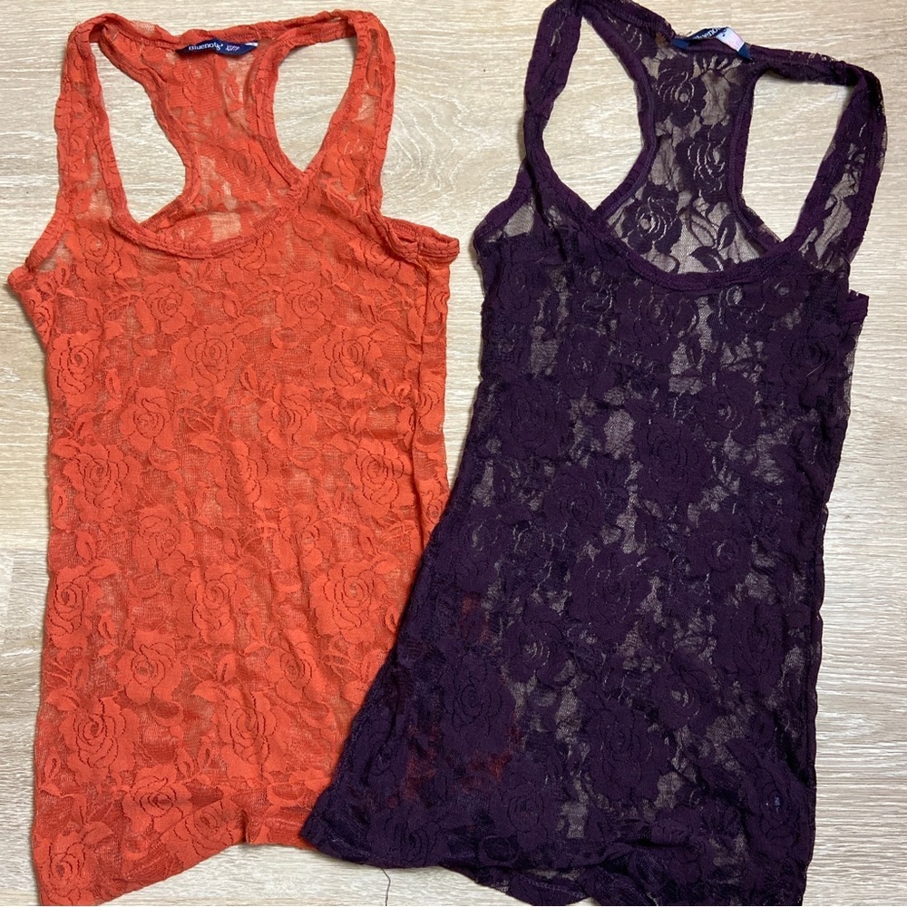 🖤5/$40!! Lace Racerback Tank Top Set - Orange and Purple XSML Layering basics.